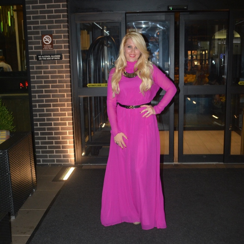 bcbg darci magenta xs s m silk neck tie dress gown prom pink long - Picture 2 of 7